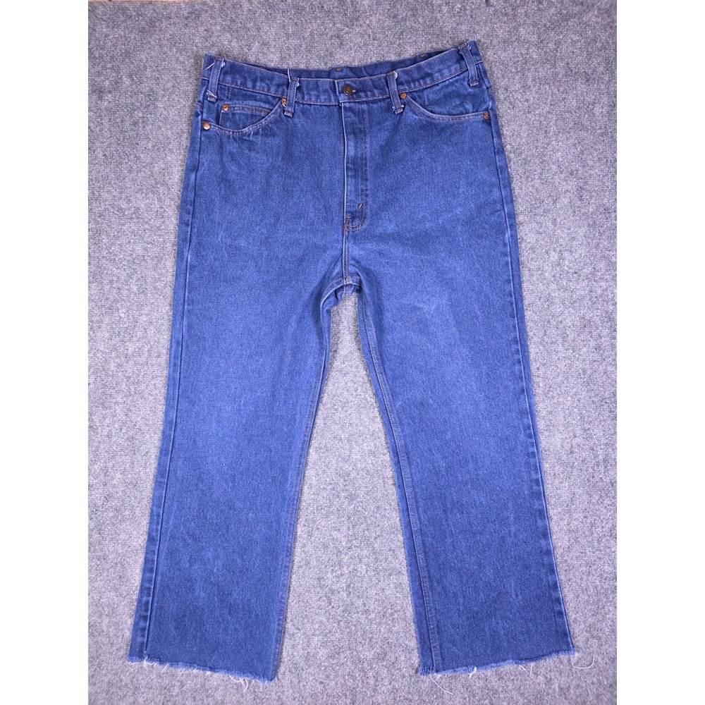 Vintage JCPenney Plain Pockets Jeans Mens 38x32 Blue Denim Raw Hem USA Made